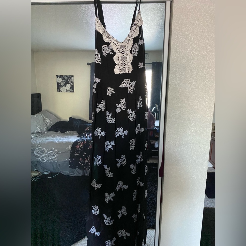 Torrid Black & White Embroidered Chiffon Maxi Dress
